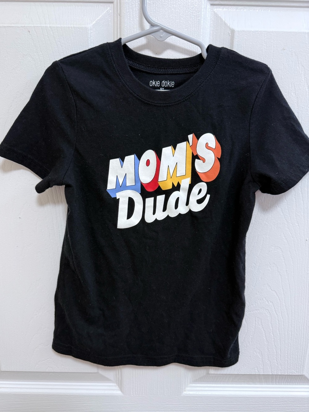 Okie Dokie Kids "Mom's Dude" Black Graphic Tee, Size 5T